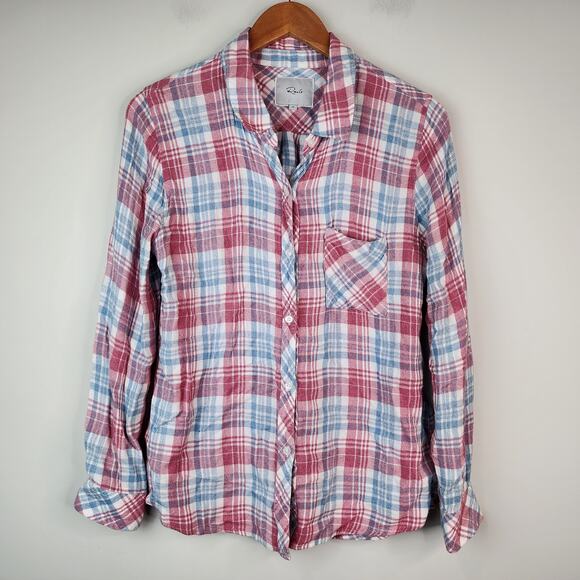 Rails Hunter Plaid Flannel Button Down Shirt Rosewood Pink Sky Blue MEDIUM - Picture 2 of 6
